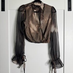 Dee Elly black sheer cropped blouse